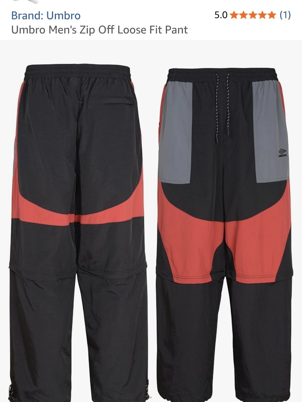 Umbro Black and Red Convertible Athletic Pants